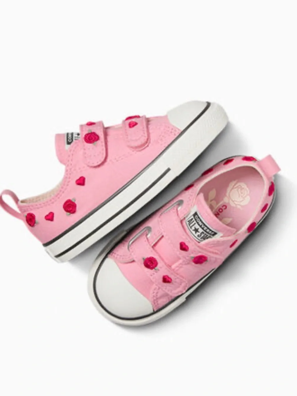 5🌹 Converse Chuck Taylor All Star Valentines Day Easy On Pink Red Velcro Shoes